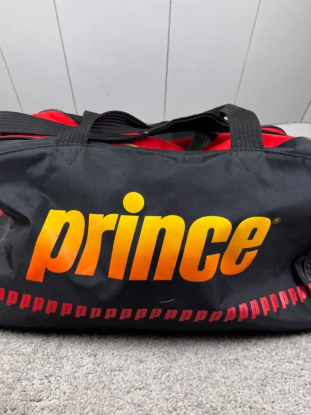 Prince Vintage 90's Retro Crossbody Duffel Bag Gym Pickleball Duffle Black Red